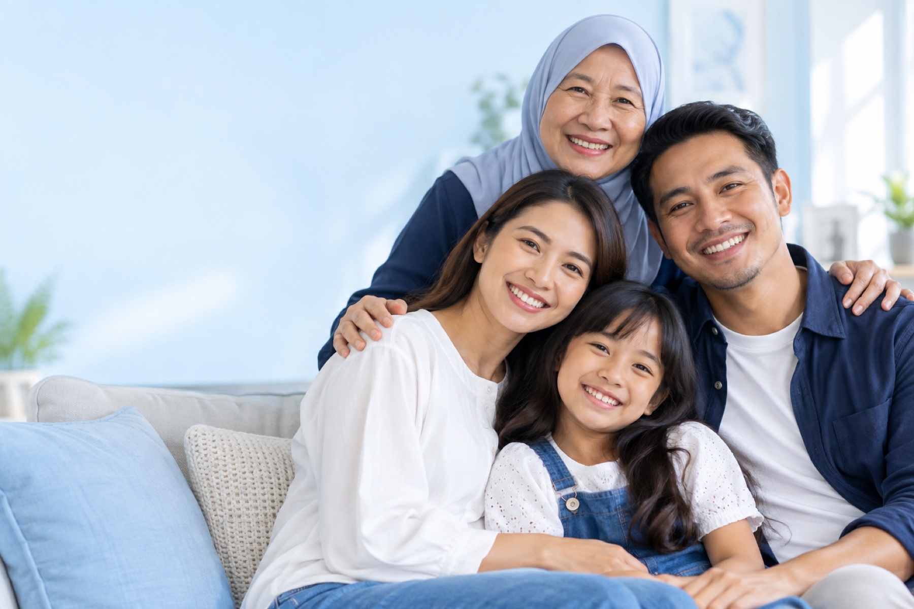 A Malaysian family smiling together