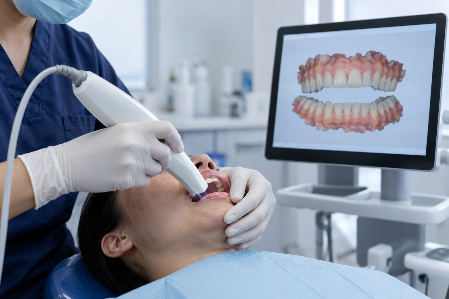 Digital intraoral scanner capturing a three-dimensional record of teeth